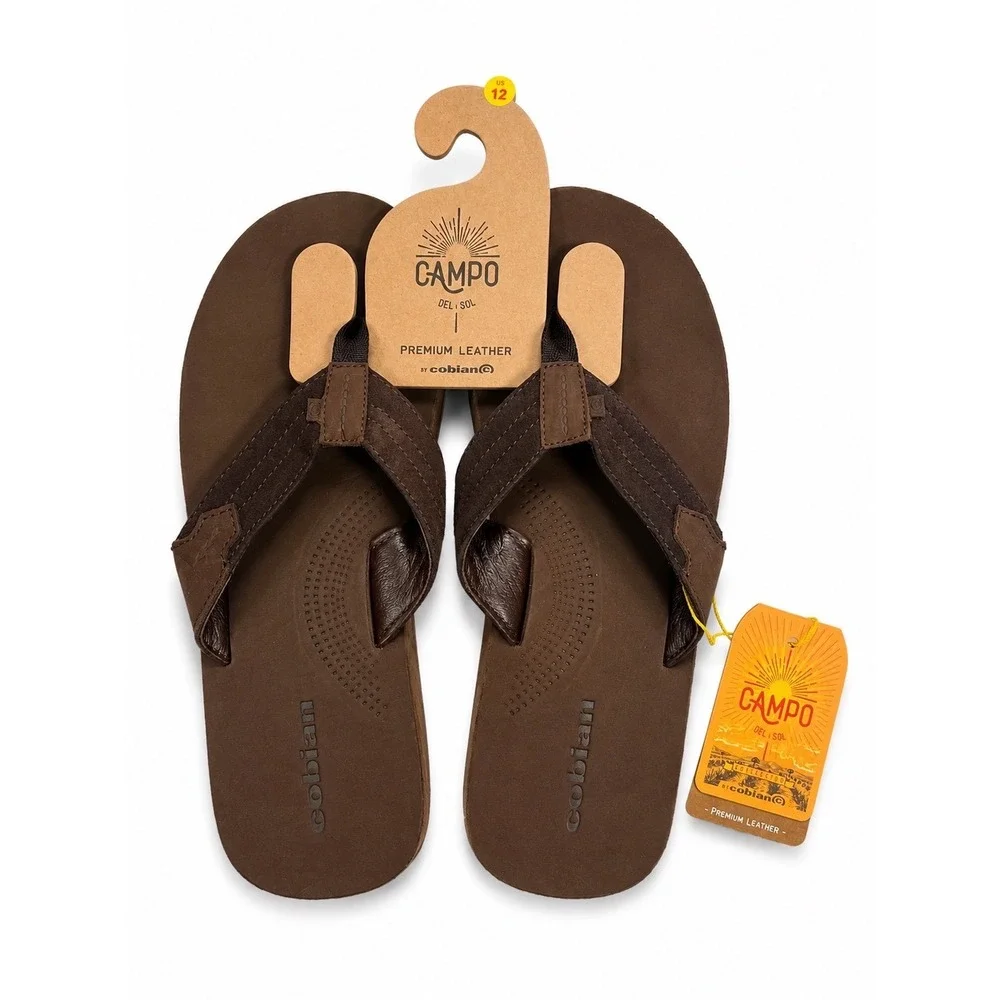 NEW Cobian Campo Lazo Brown Premium Leather Flip Flops Mens Sandals Size 12 $65